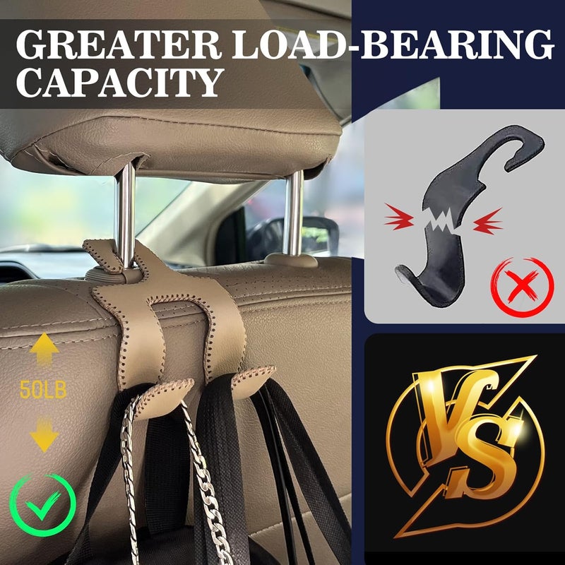 TISOHUGO Upgraded Headrest Hooks for Purses and Bags, 2 in 1 Car Back Seat Head Rest Hanger Matching Cars Interior Genuine Leather Vehicle Storage Holder Hook, 1 Pack, Black - Image 5